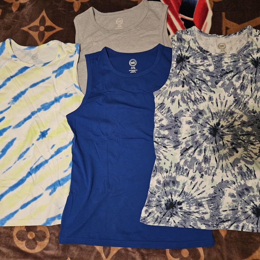wonder nation Kids Tank Top Set – Blue, Gray, Tie-Dye